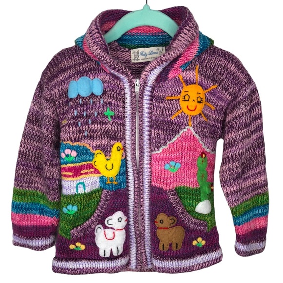 Baby Llama Peruvian Handknit Sweater Cardigan Size 6-12 Months - Picture 5 of 7